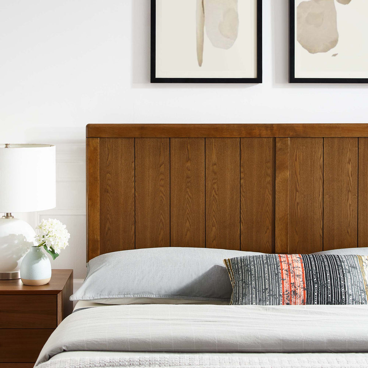 Robbie Wood Headboard by Modway, warm walnut finish with vertical panel detailing on Tampa Home & Garden Store