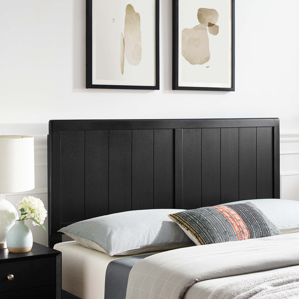 Robbie Wood Headboard by Modway, black wood panel headboard with vertical planks on Tampa Home & Garden Store