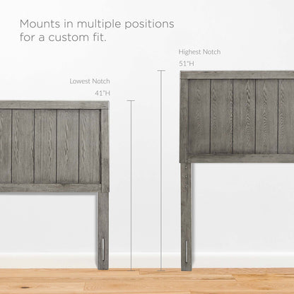 Robbie Wood Headboard in gray weathered wood with vertical plank panels; adjustable height 41–51 in on Tampa Home & Garden Store