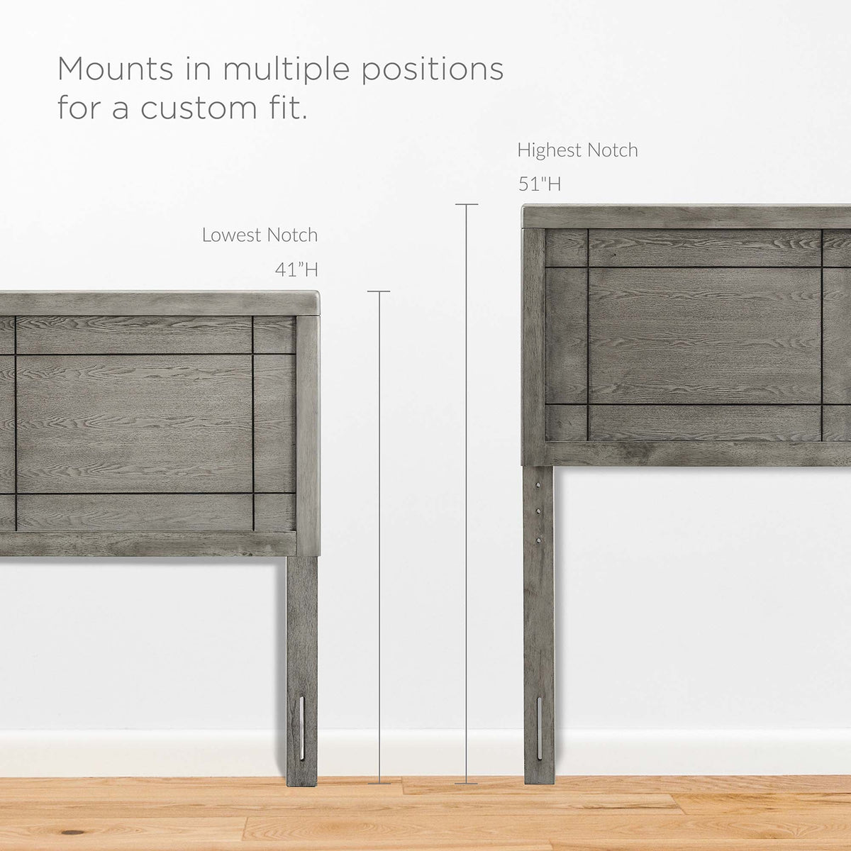 Archie Wood Headboard by Modway in weathered gray wood with adjustable heights 41–51 in on Tampa Home & Garden Store