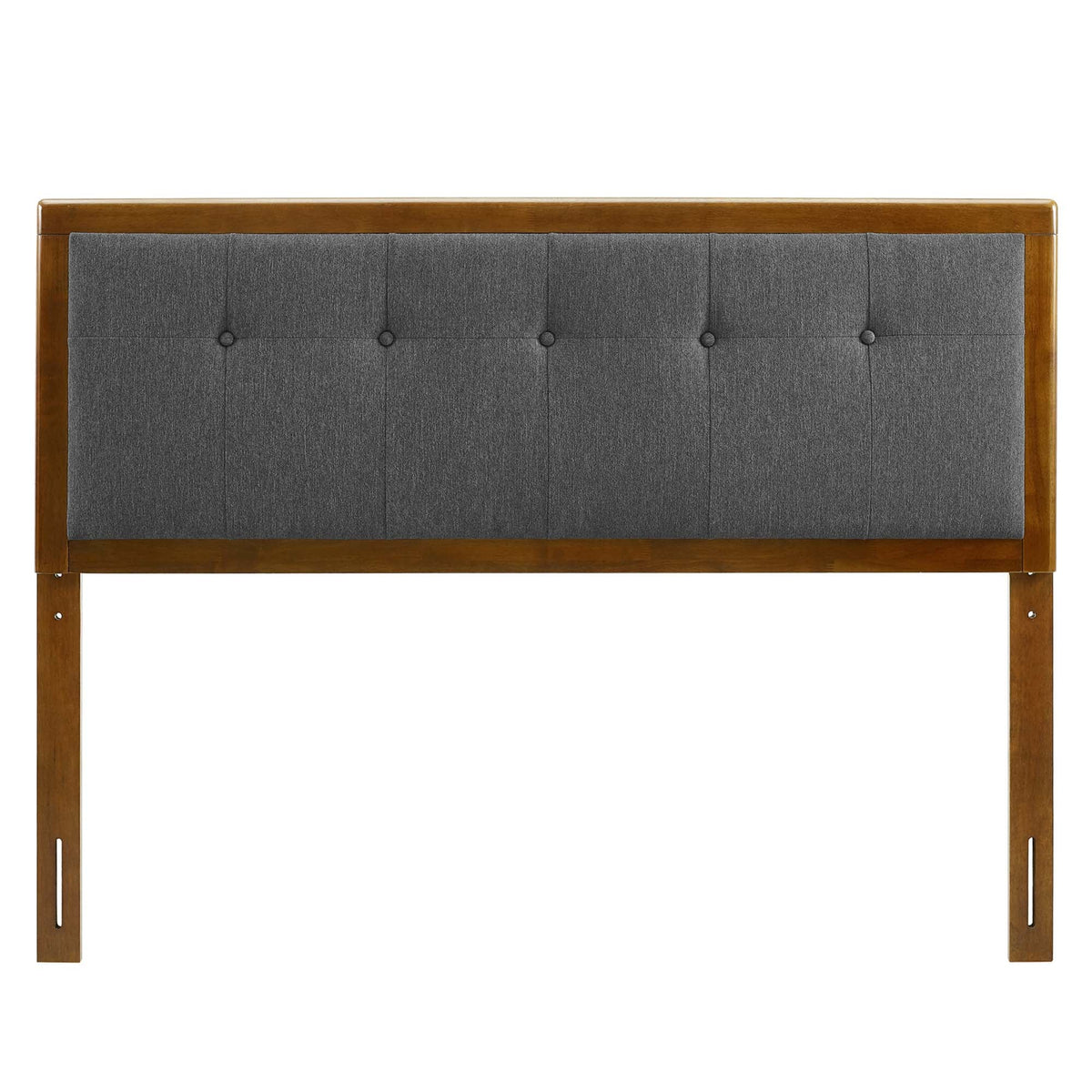 Willow Wood full platform bed with splayed wood frame and gray tufted headboard on Tampa Home & Garden Store