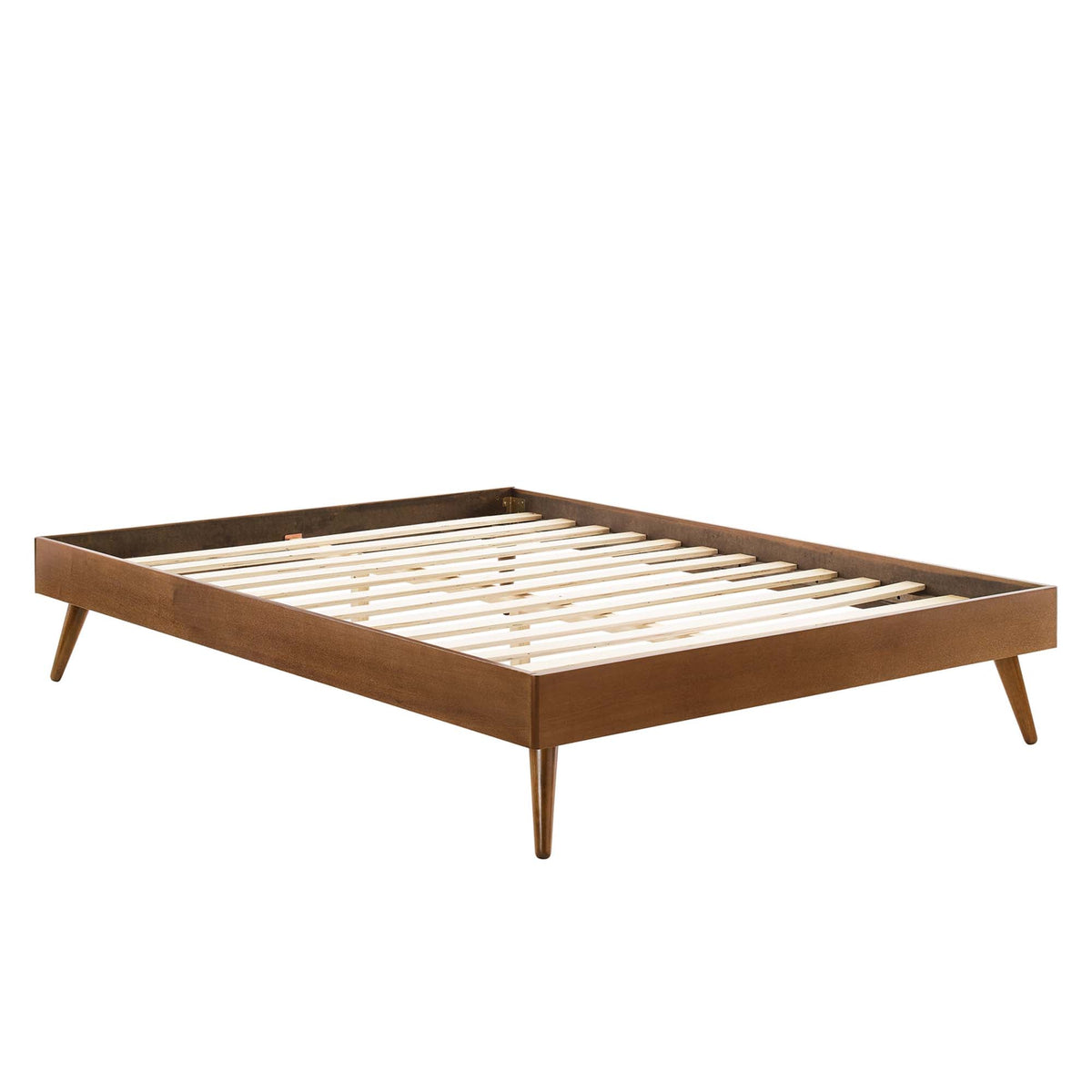 Margo Wood Platform Bed Frame by Modway in warm brown with slatted base and angled legs on Tampa Home & Garden Store