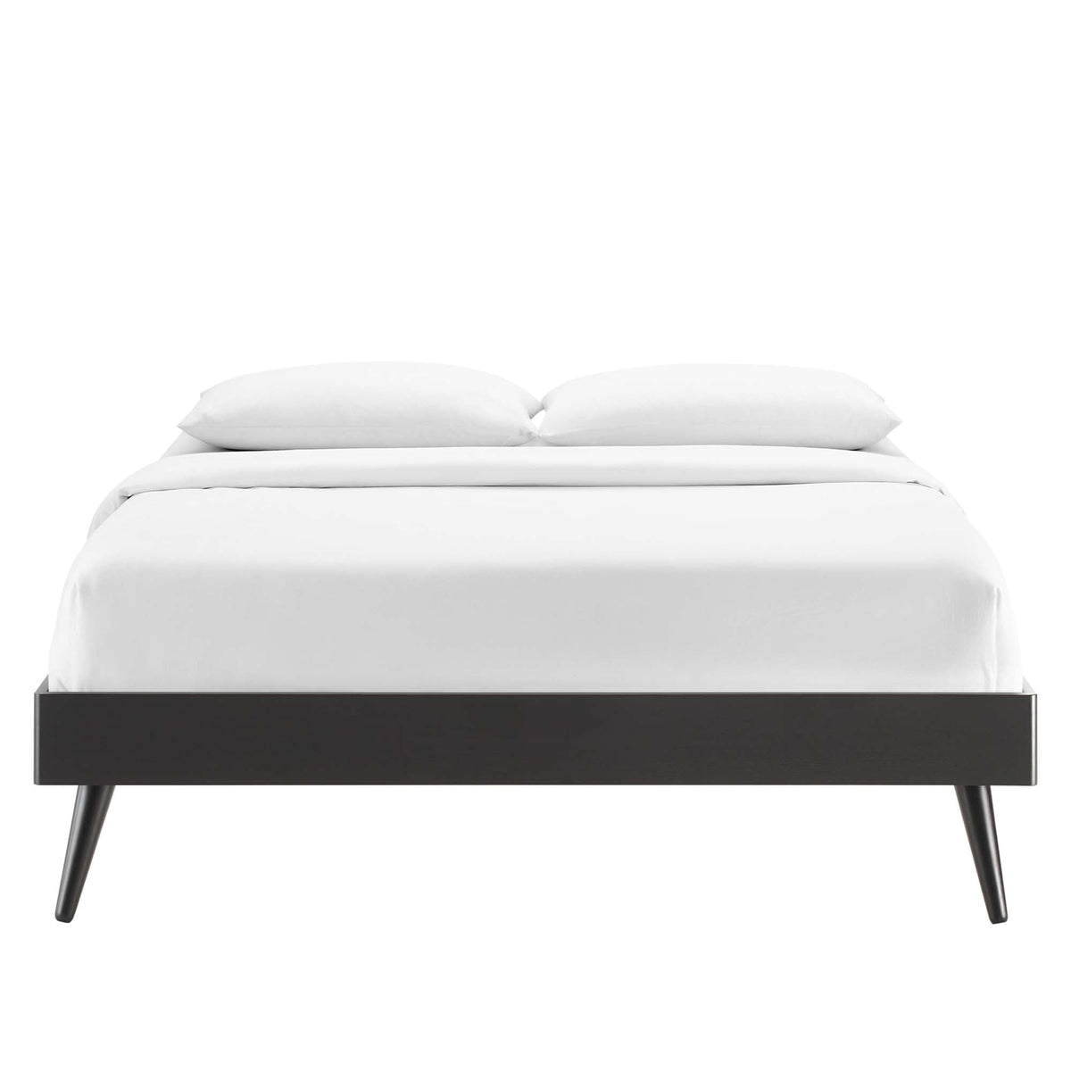 Margo Wood Platform Bed Frame by Modway, black finish with white bedding and two pillows on Tampa Home & Garden Store