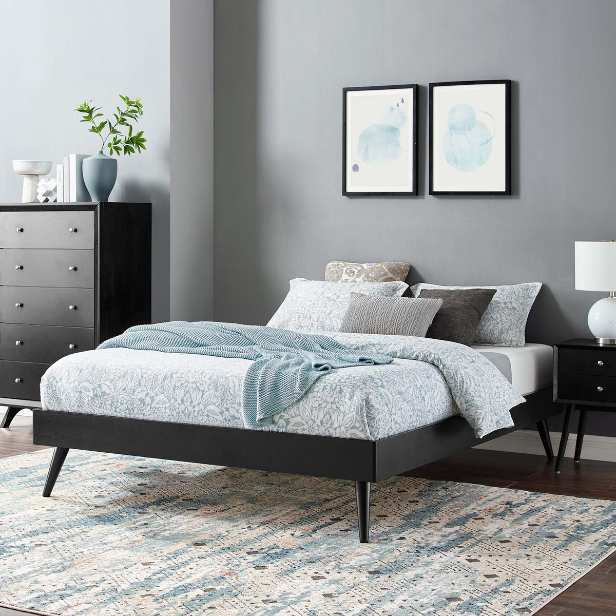 Margo Wood Platform Bed Frame by Modway in dark wood with tapered legs on Tampa Home & Garden Store