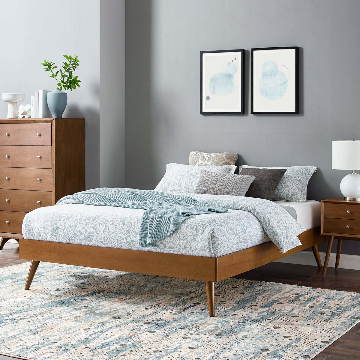 Margo wood platform bed frame by Modway in natural wood finish with tapered legs on Tampa Home & Garden Store
