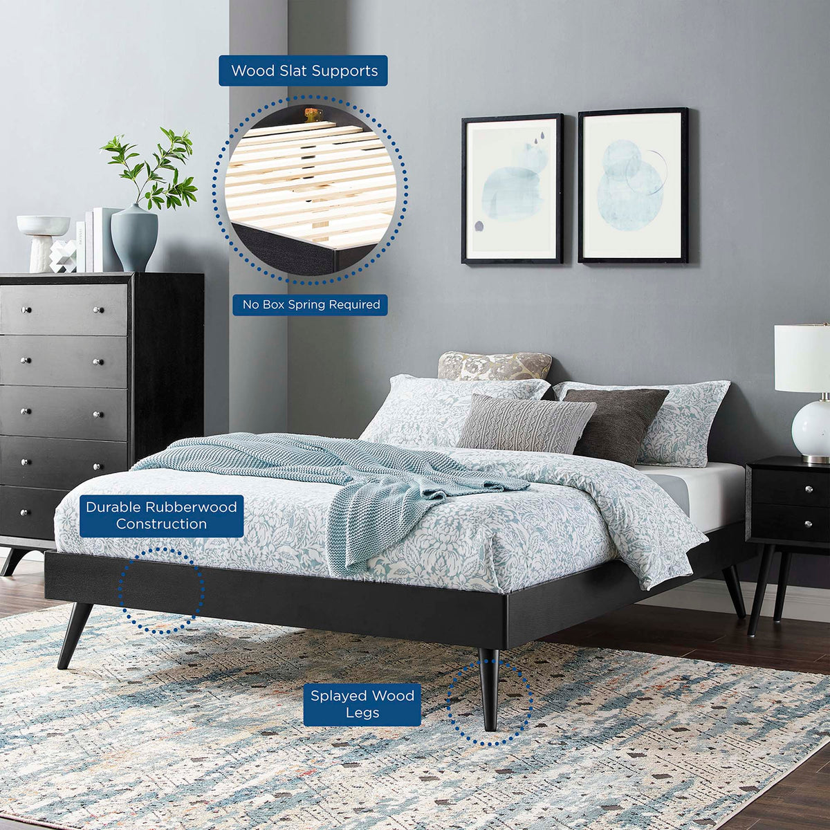 Modway Margo wood platform bed frame with dark rubberwood and splayed legs on Tampa Home & Garden Store