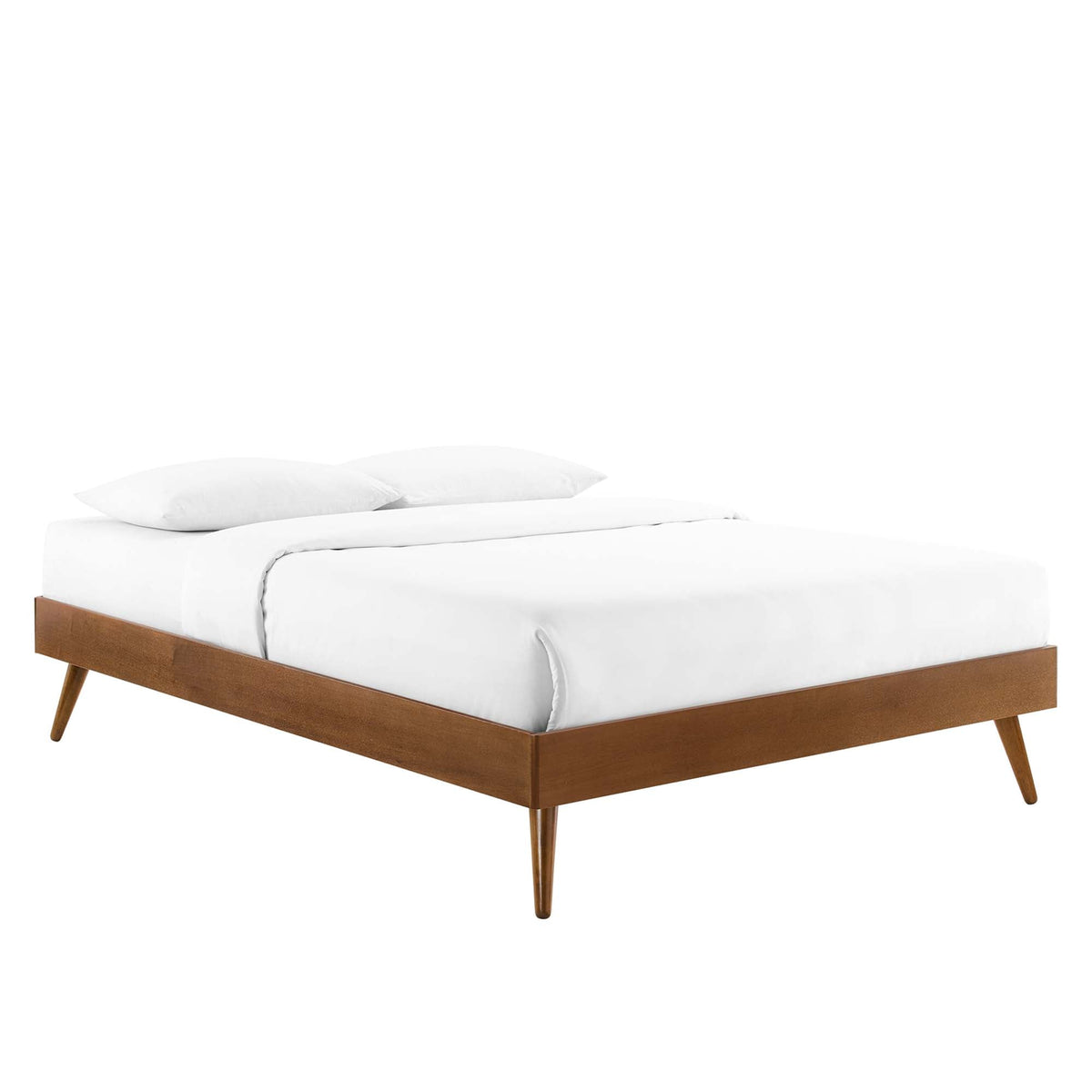 Margo Wood Platform Bed Frame by Modway with white bedding and tapered wooden legs on Tampa Home & Garden Store
