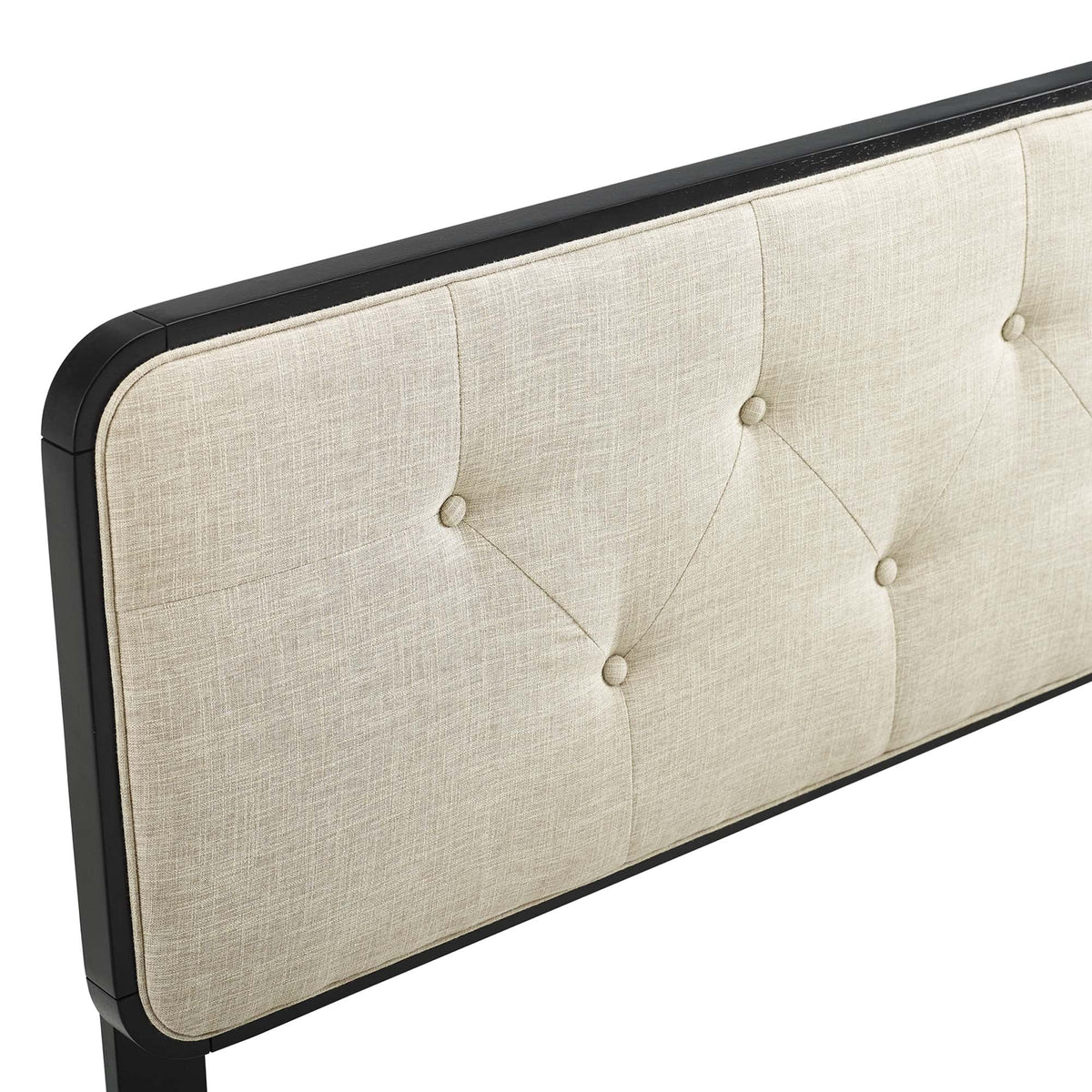 Collins Tufted Fabric and Wood Full Headboard beige linen with black frame and tufting on Tampa Home & Garden Store