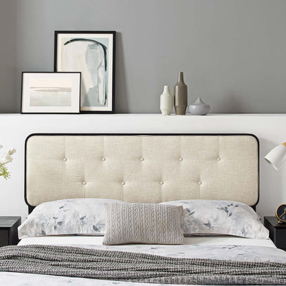 Full Collins Tufted Headboard by Modway in beige fabric with black wood trim on Tampa Home & Garden Store