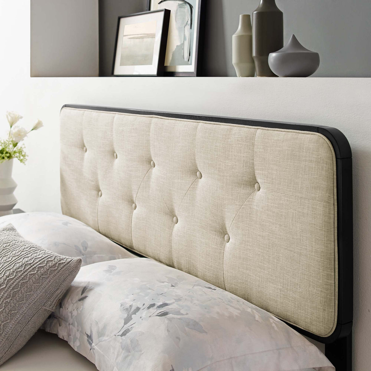 Collins Tufted Fabric and Wood Full Headboard by Modway, beige upholstered bed headboard on Tampa Home & Garden Store