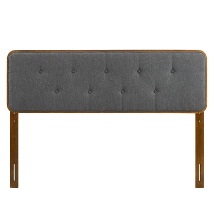 Collins tufted full headboard in gray fabric with wood frame and legs on Tampa Home & Garden Store