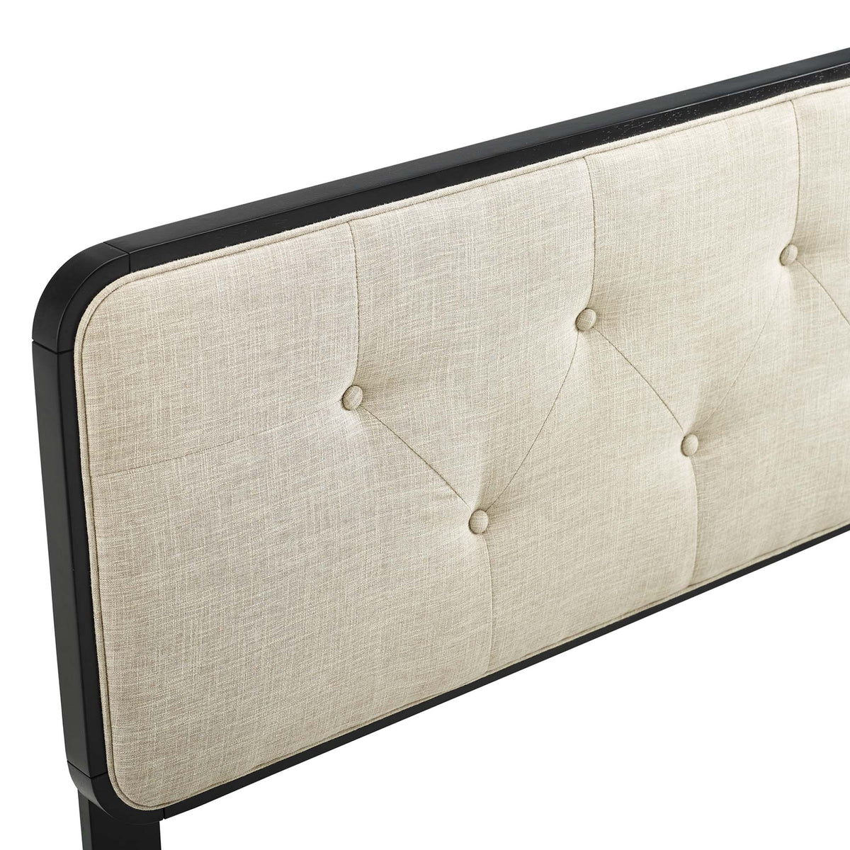 Collins tufted fabric and wood headboard in beige with black frame on Tampa Home & Garden Store