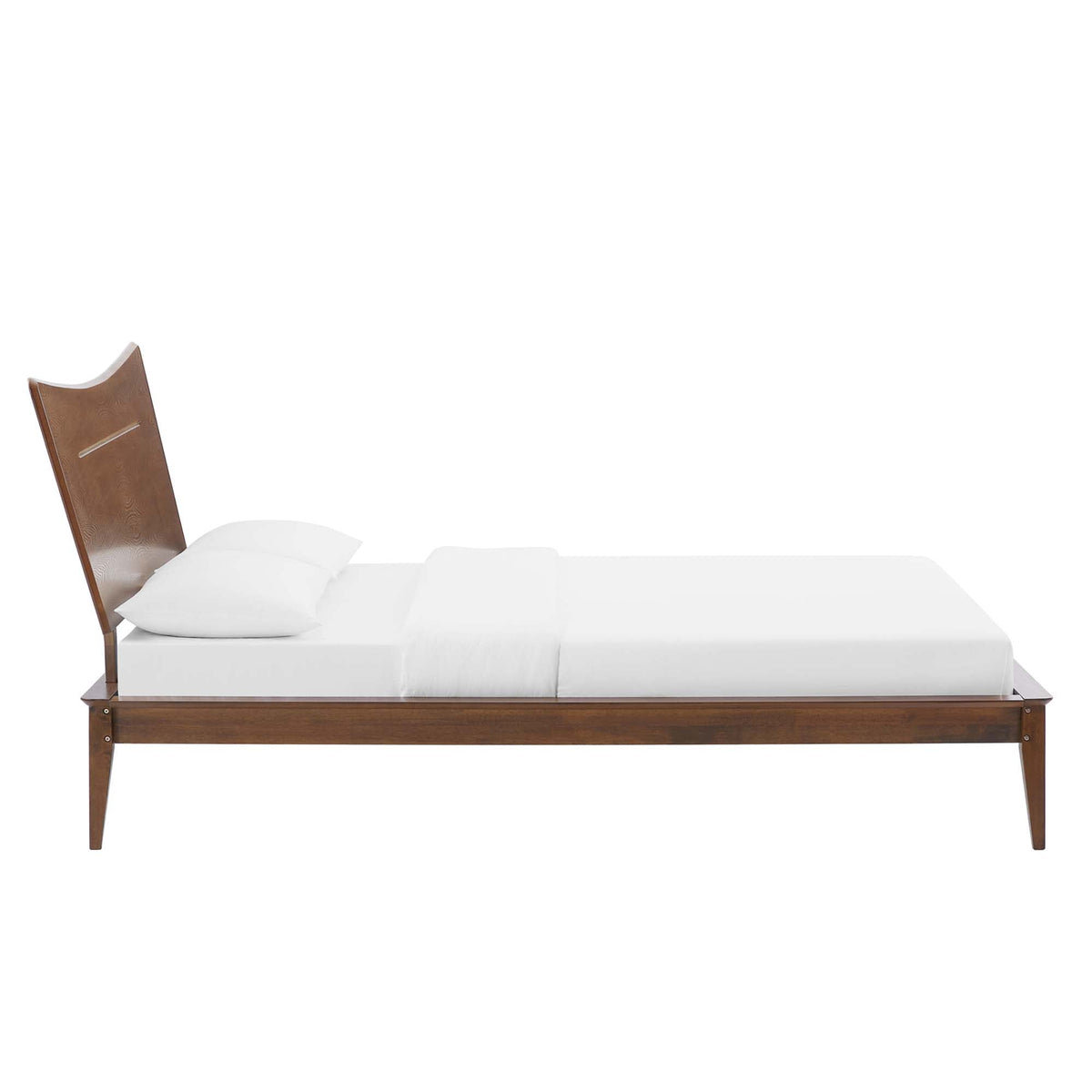 Astra Wood King Platform Bed with warm brown wood frame and white mattress on Tampa Home & Garden Store