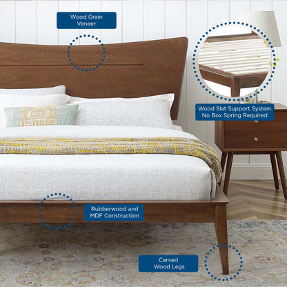 Astra Wood King Platform Bed by Modway in wood grain veneer with carved wood legs on Tampa Home & Garden Store