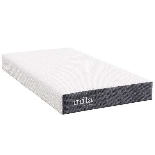 Mila 8-inch mattress by Modway with white textured cover on a boxed display on Tampa Home & Garden Store