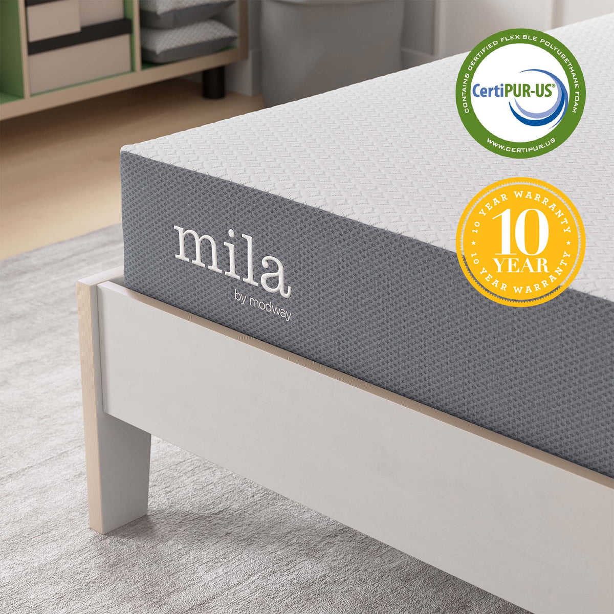 Twin Mila 8in mattress by Modway, HouseOfZazla, with light gray quilted top on Tampa Home & Garden Store