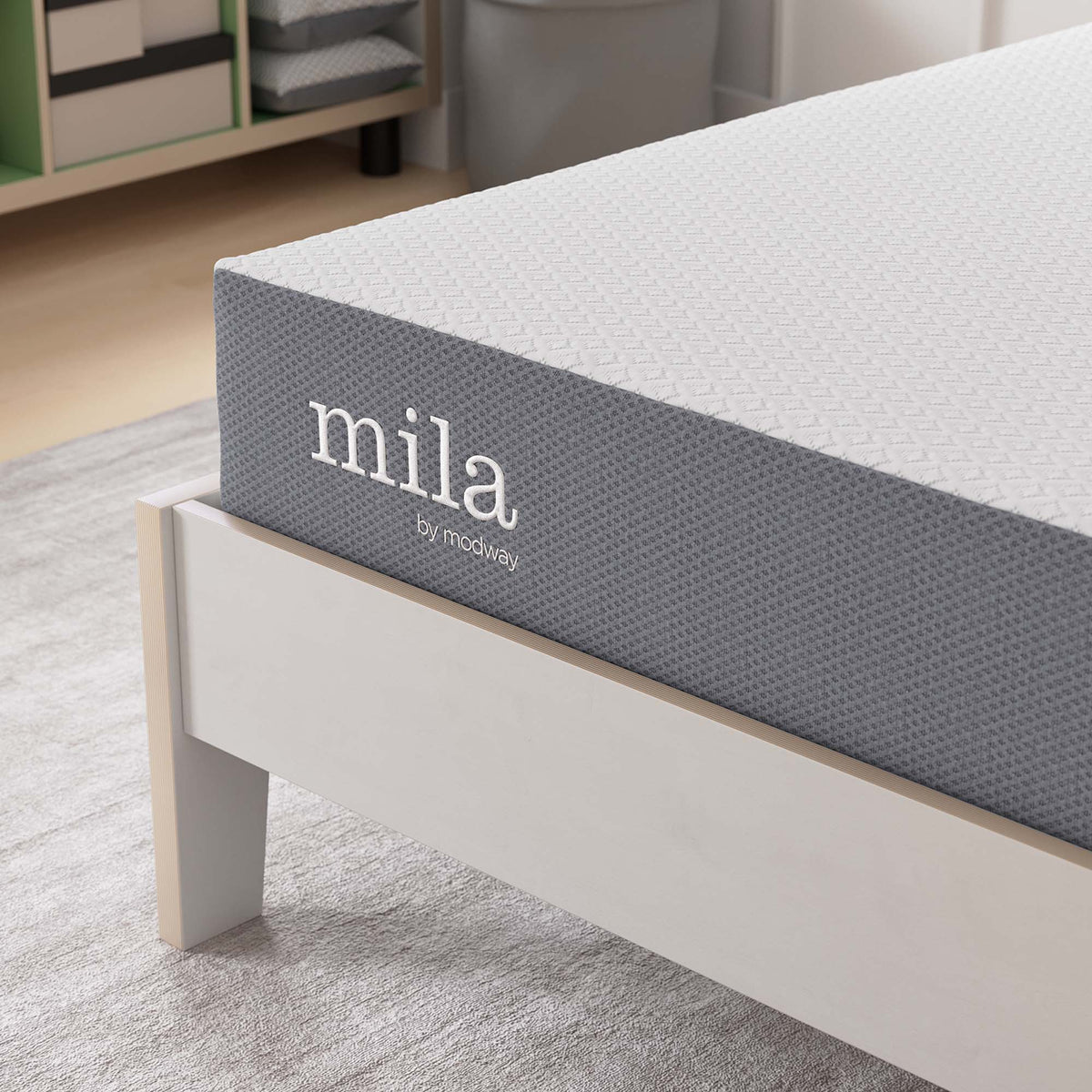 Mila 8in twin mattress by Modway with light grey top and dark grey side panels on Tampa Home & Garden Store