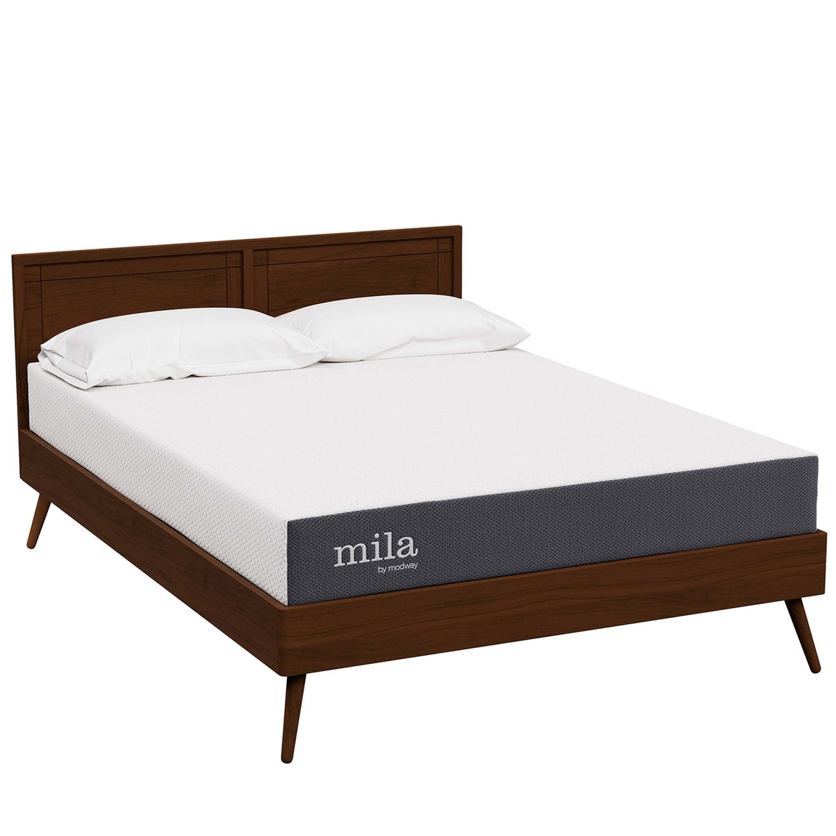 Twin Mila 8in Mattress by Modway on a dark wood platform bed with white cover on Tampa Home & Garden Store