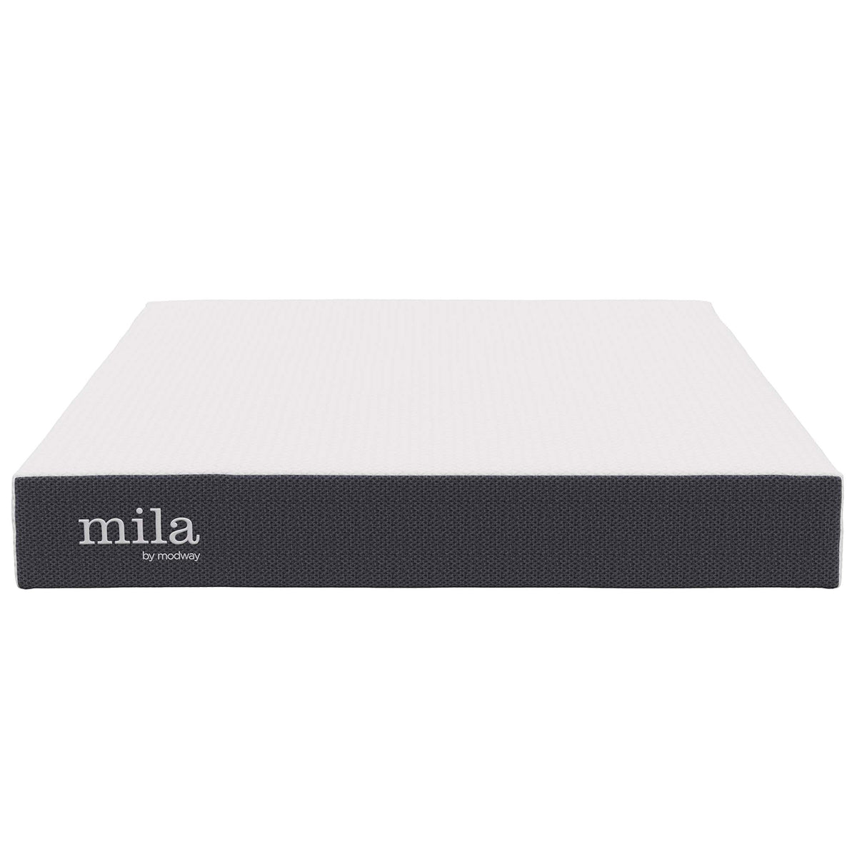 Twin Mila 8in Mattress by Modway, white top with dark grey base Mila by Modway branding on Tampa Home & Garden Store