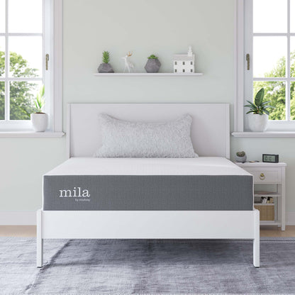 Mila 10in twin mattress by Modway with gray fabric sides on white bed frame on Tampa Home & Garden Store