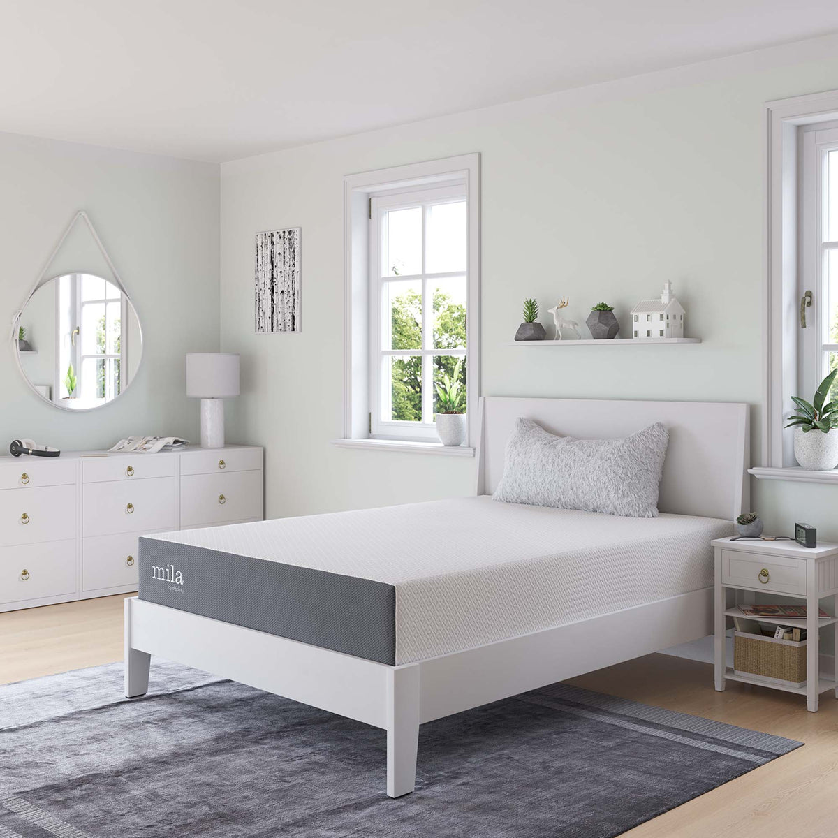 Mila 10in Twin Mattress by Modway with gray top on white bed frame on HouseOfZazla on Tampa Home & Garden Store