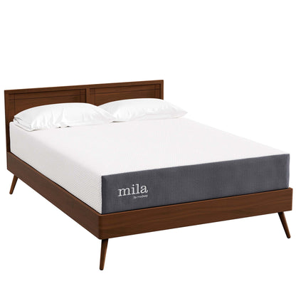 Mila 10 inch twin mattress by Modway with white quilted cover on brown wood bed frame on Tampa Home & Garden Store