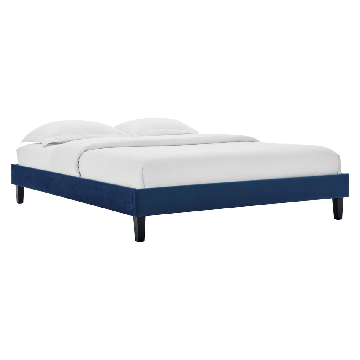 Reign Performance Velvet Platform Bed Frame by Modway, blue platform bed with black legs on Tampa Home & Garden Store
