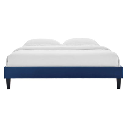Reign Performance Velvet Platform Bed Frame by Modway, navy blue base with black legs on Tampa Home & Garden Store