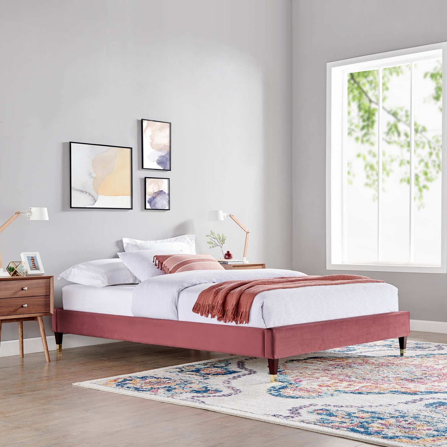 The Harlow Velvet Queen Platform Bed by Modway