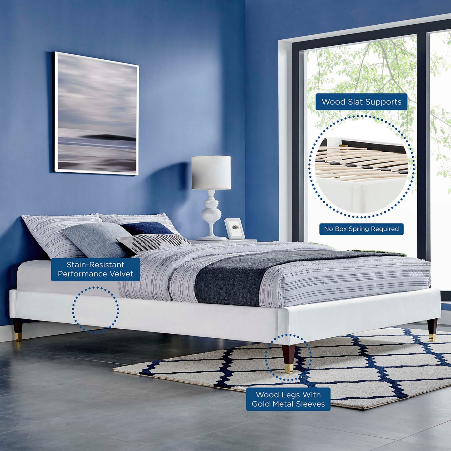 The Harlow Velvet Queen Platform Bed by Modway
