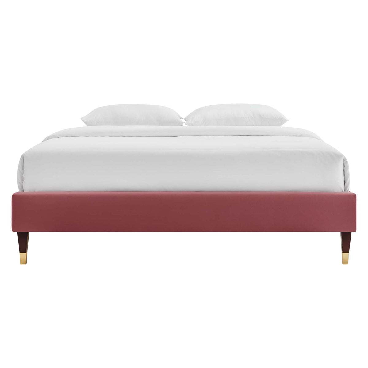 Harlow performance velvet platform bed frame by Modway in burgundy with gold-tipped legs on Tampa Home & Garden Store