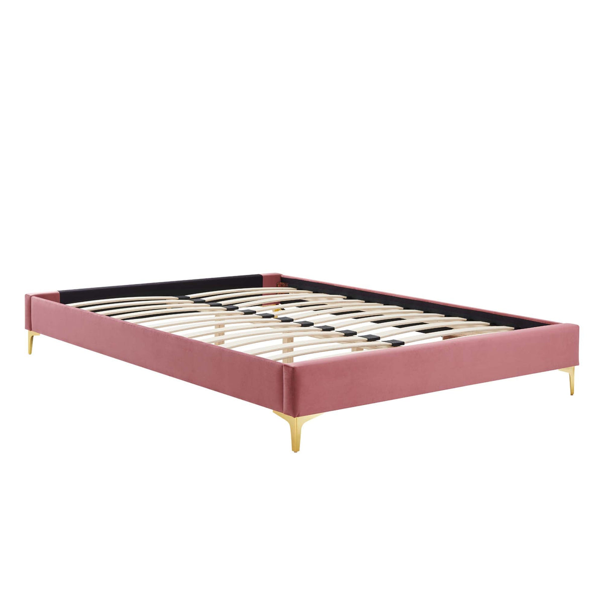 Modway Sutton performance velvet bed frame in pink with gold tapered legs and slat base on Tampa Home & Garden Store