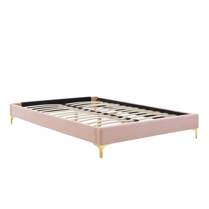 Sutton Performance Velvet Bed Frame in pink velvet with black rails and gold tapered legs on Tampa Home & Garden Store