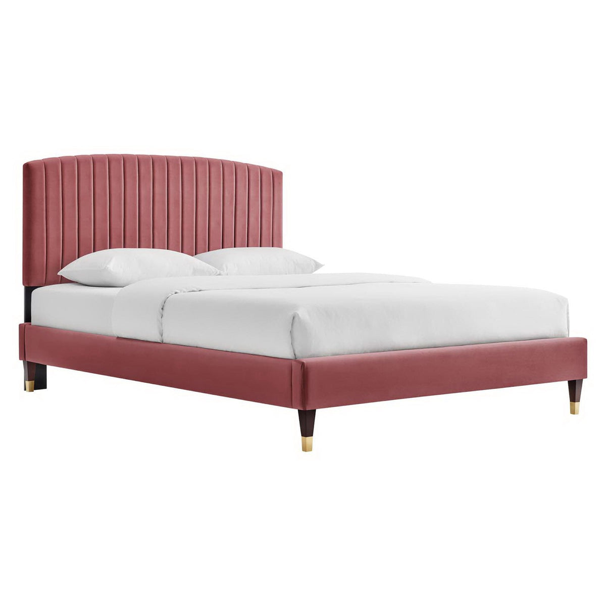 Alessi Performance Velvet platform bed pink velvet upholstered headboard by HouseOfZazla on Tampa Home & Garden Store