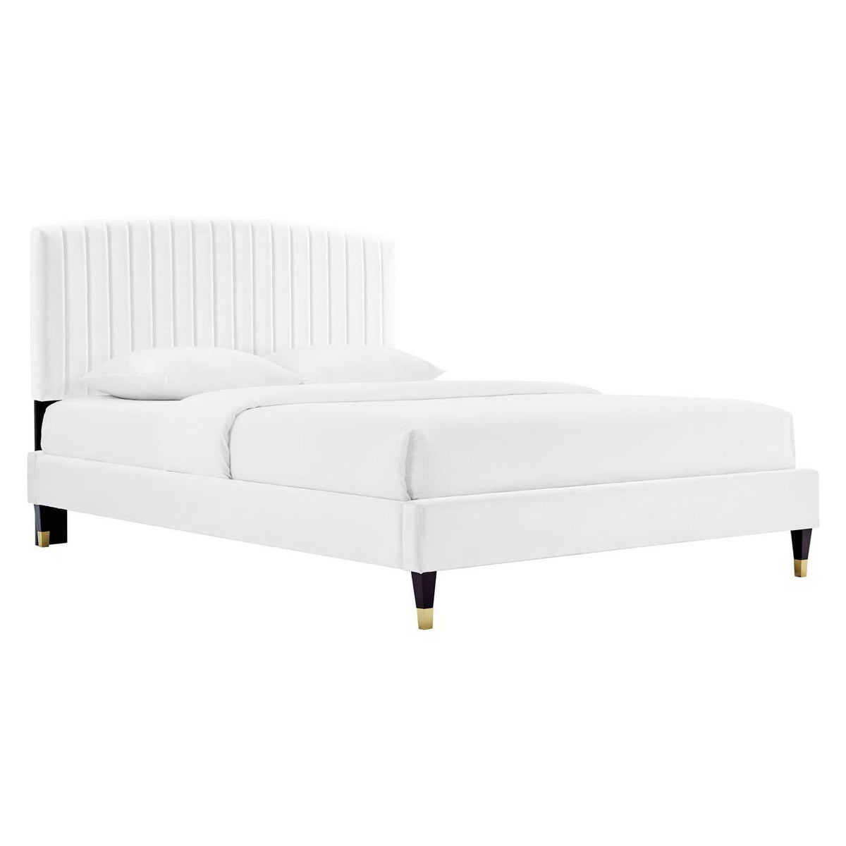 Bed: Alessi Performance Velvet Platform Bed by Modway, white velvet with tufting and black legs on Tampa Home & Garden Store