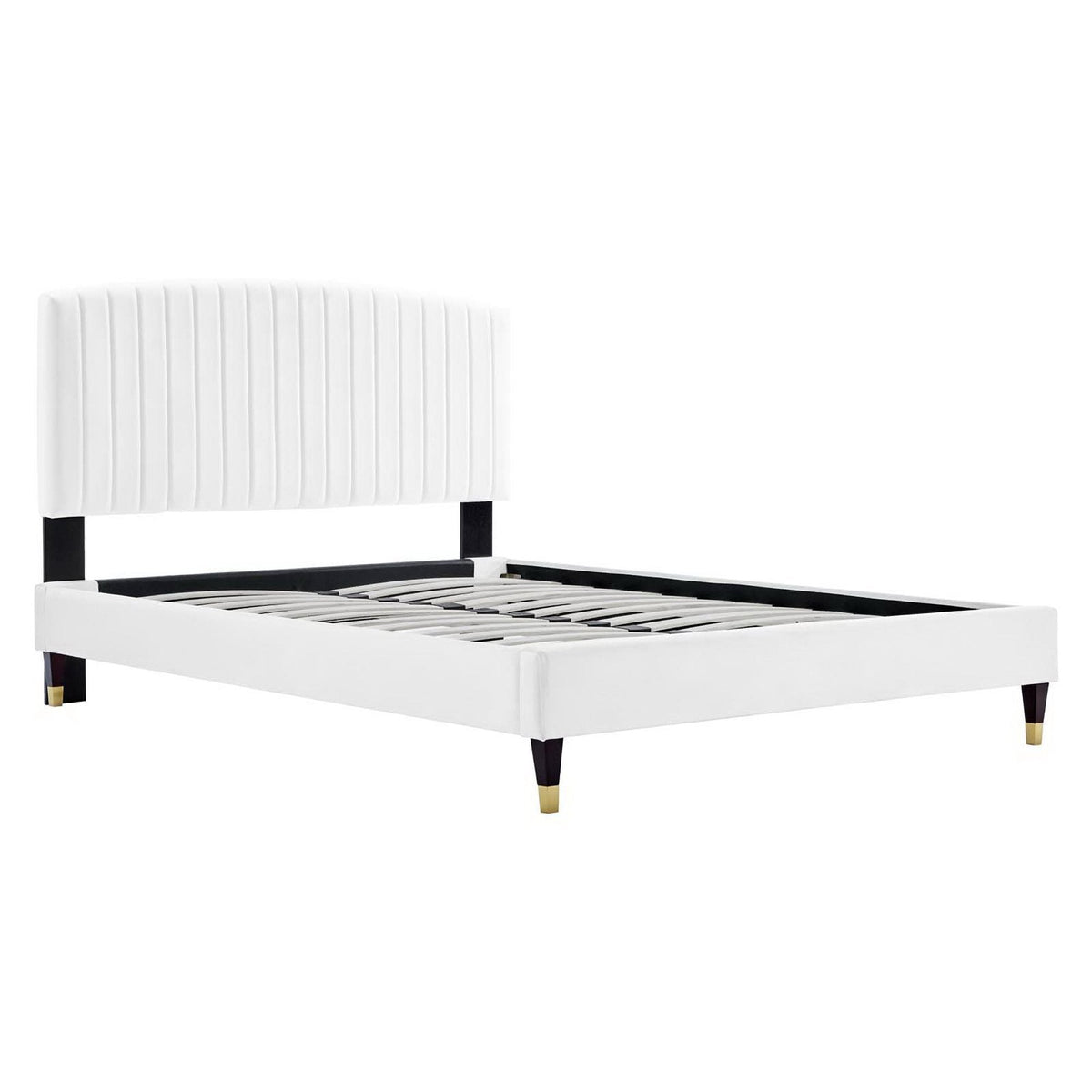 Alessi Performance Velvet Platform Bed by Modway white velvet platform bed with black legs on Tampa Home & Garden Store
