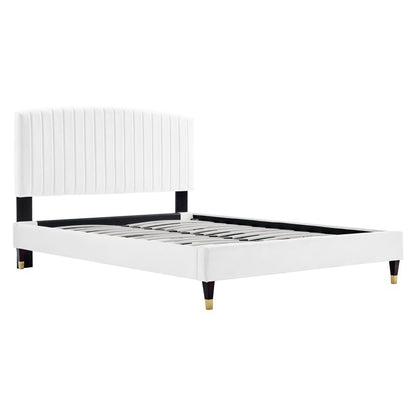 Alessi Performance Velvet Platform Bed by Modway white velvet platform bed with black legs on Tampa Home & Garden Store