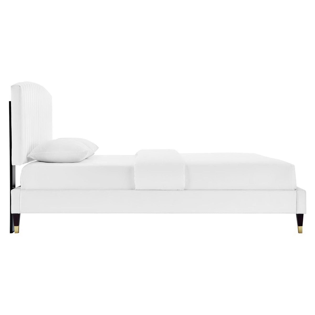 Alessi Platform Bed by Modway, white upholstery, ribbed headboard, black legs on Tampa Home & Garden Store