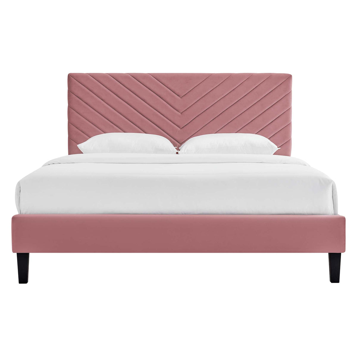 Roxanne Tapered Wood Leg Performance Velvet Queen Platform Bed pink velvet on Tampa Home & Garden Store