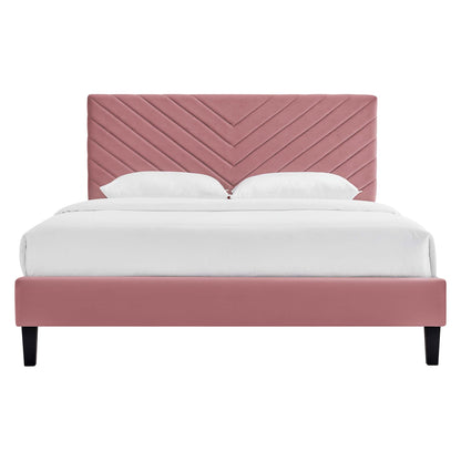 Roxanne Tapered Wood Leg Performance Velvet Queen Platform Bed pink velvet on Tampa Home & Garden Store