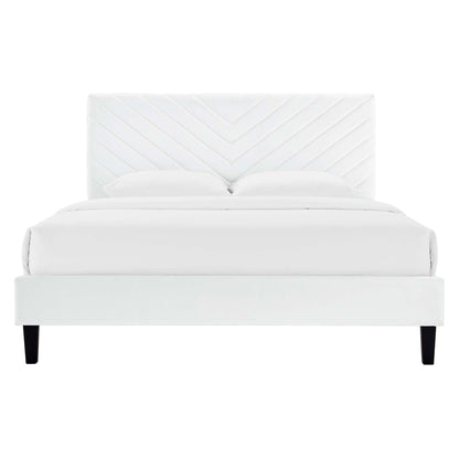 White velvet queen platform bed with tufted headboard and tapered wood legs by Modway on Tampa Home & Garden Store