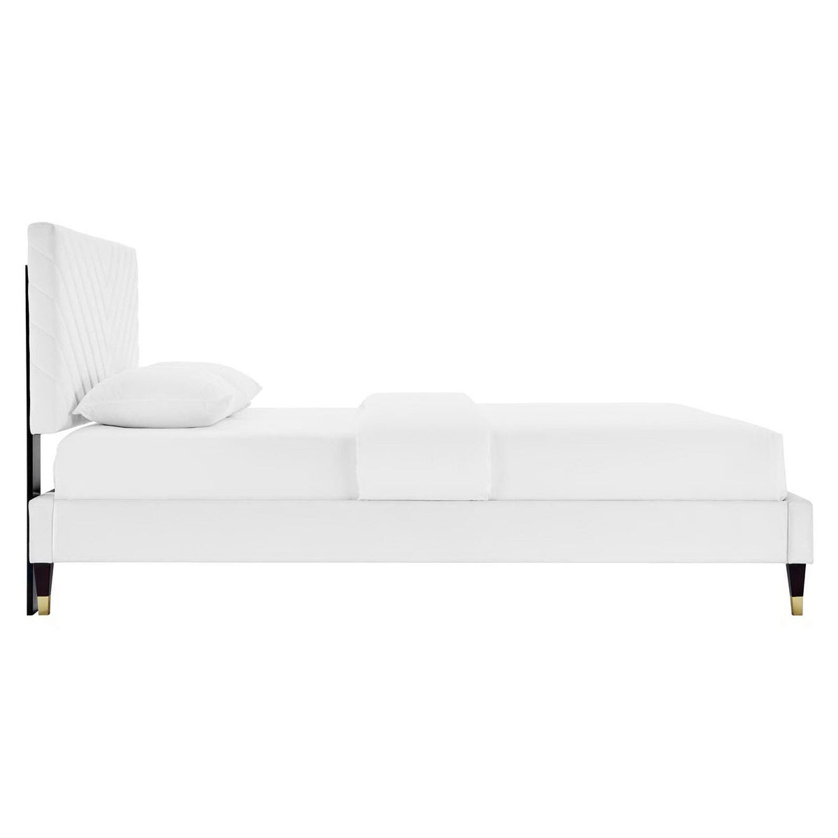 Roxanne Performance Velvet Platform Bed by Modway, white velvet with tall headboard on Tampa Home & Garden Store