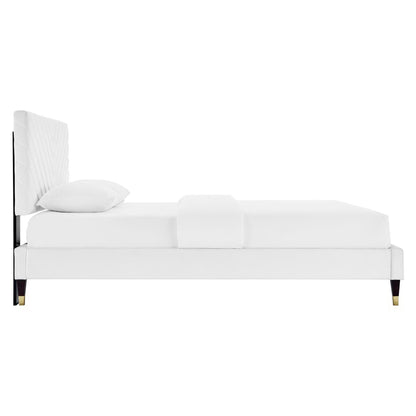 Roxanne Performance Velvet Platform Bed by Modway, white velvet with tall headboard on Tampa Home & Garden Store