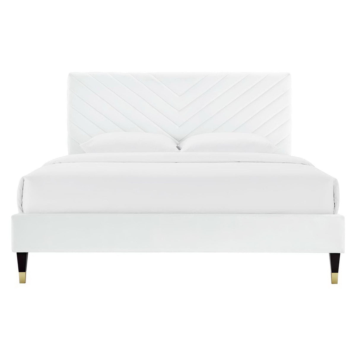 Roxanne velvet platform bed white with chevron tufted headboard and dark tapered legs Modway on Tampa Home & Garden Store