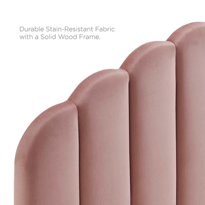 Daisy tapered wood-leg bed in blush pink performance velvet upholstery on Tampa Home & Garden Store