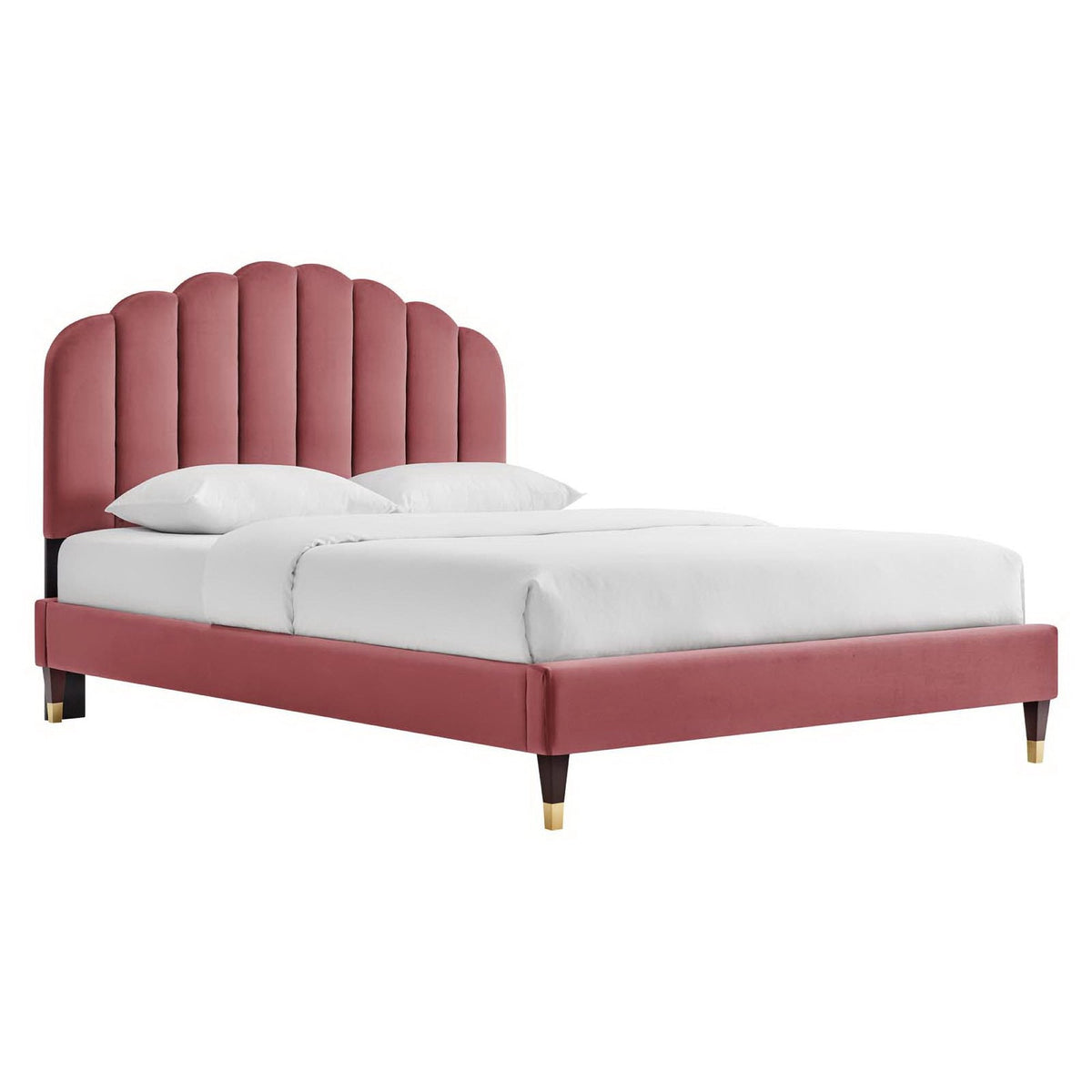 Daisy Performance Velvet Platform Bed pink velvet with scalloped headboard platform base on Tampa Home & Garden Store