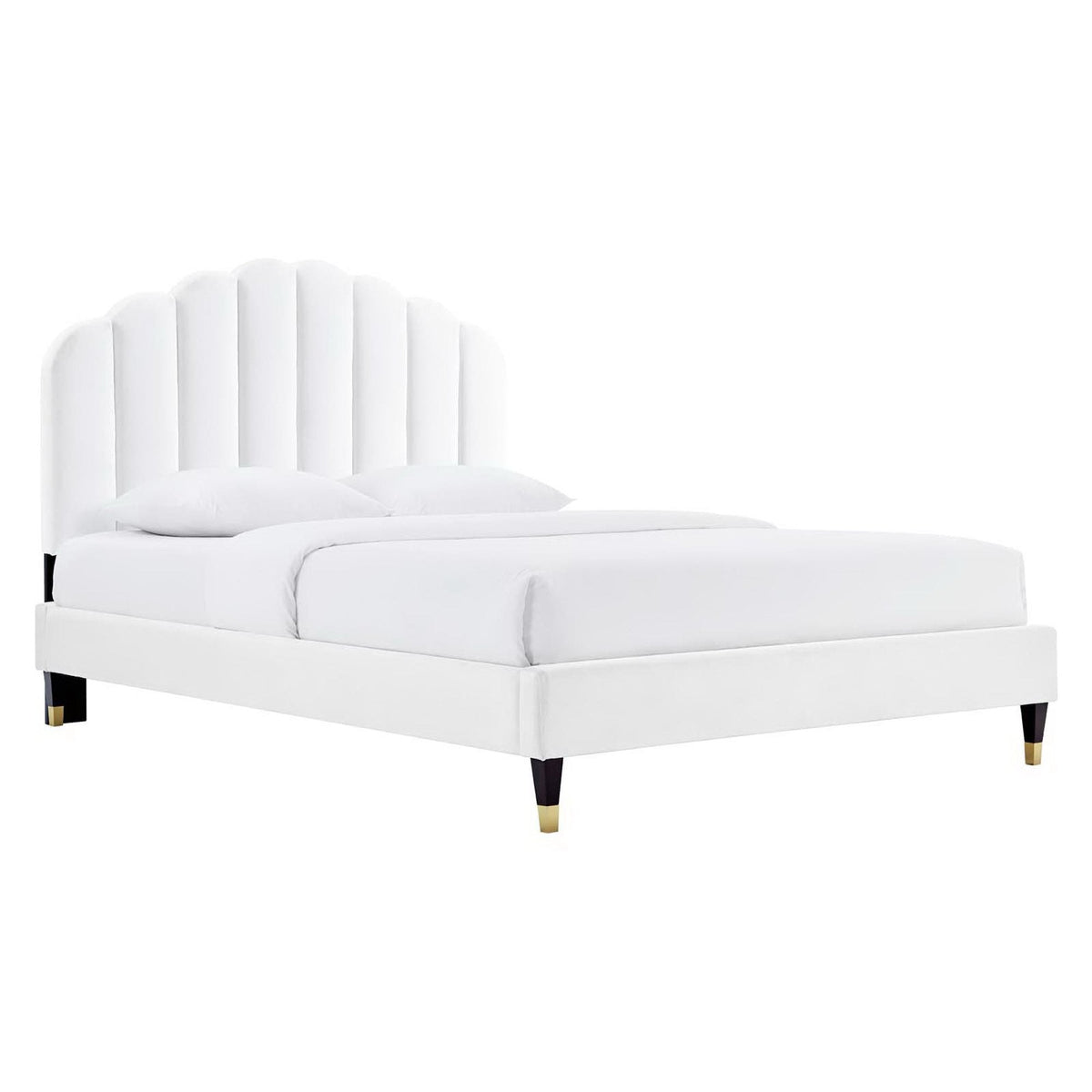 Daisy Performance Velvet Platform Bed by Modway in white velvet with scalloped headboard on Tampa Home & Garden Store