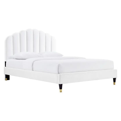 Daisy Performance Velvet Platform Bed by Modway in white velvet with scalloped headboard on Tampa Home & Garden Store