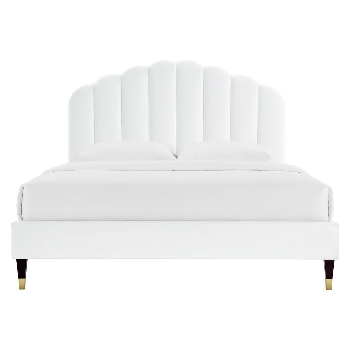Modway Daisy Performance Velvet Platform Bed, white tufted headboard, black legs with gold caps on Tampa Home & Garden Store