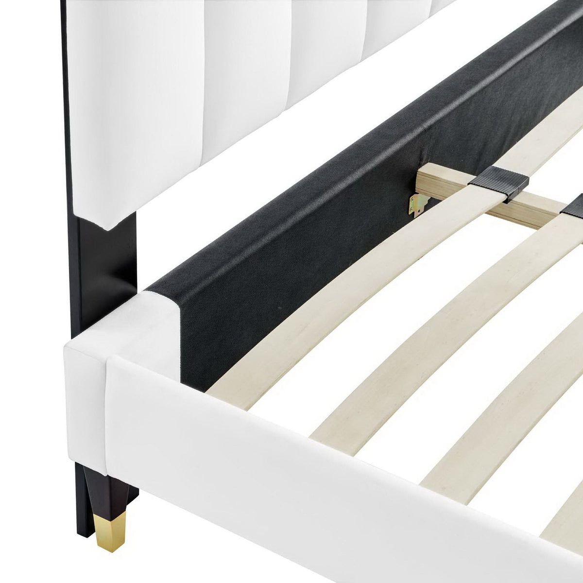 Daisy Performance Velvet Platform Bed white upholstered headboard black frame by Modway on Tampa Home & Garden Store